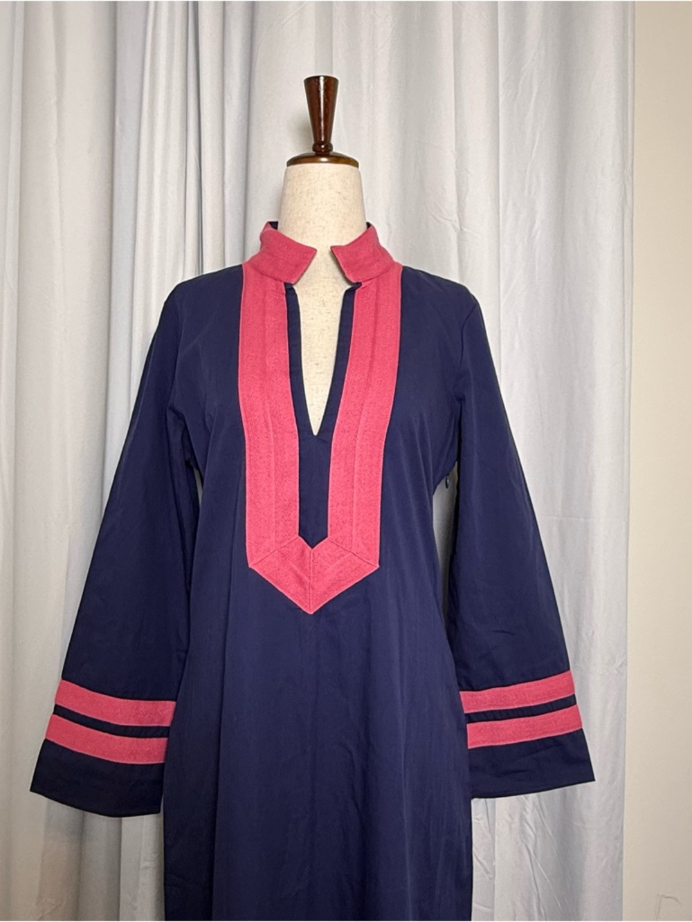 Sail to Sable Maxi Tunic Caftan Dress Women’s Small Blue Pink Resort Preppy - Picture 4 of 13
